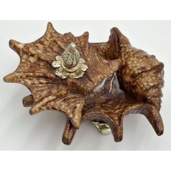 Shell Decorative Beach Decor Conch Trinket Box with Lid  Jewelry Key Dish Resin - Picture 3 of 16